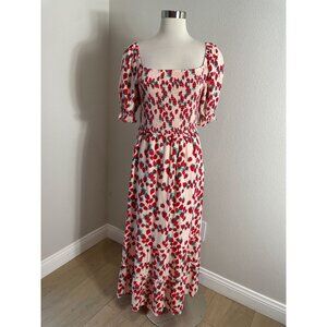 Betsey Johnson Womens Large Strawberry Fields Smocked Midi Dress Cottagecore